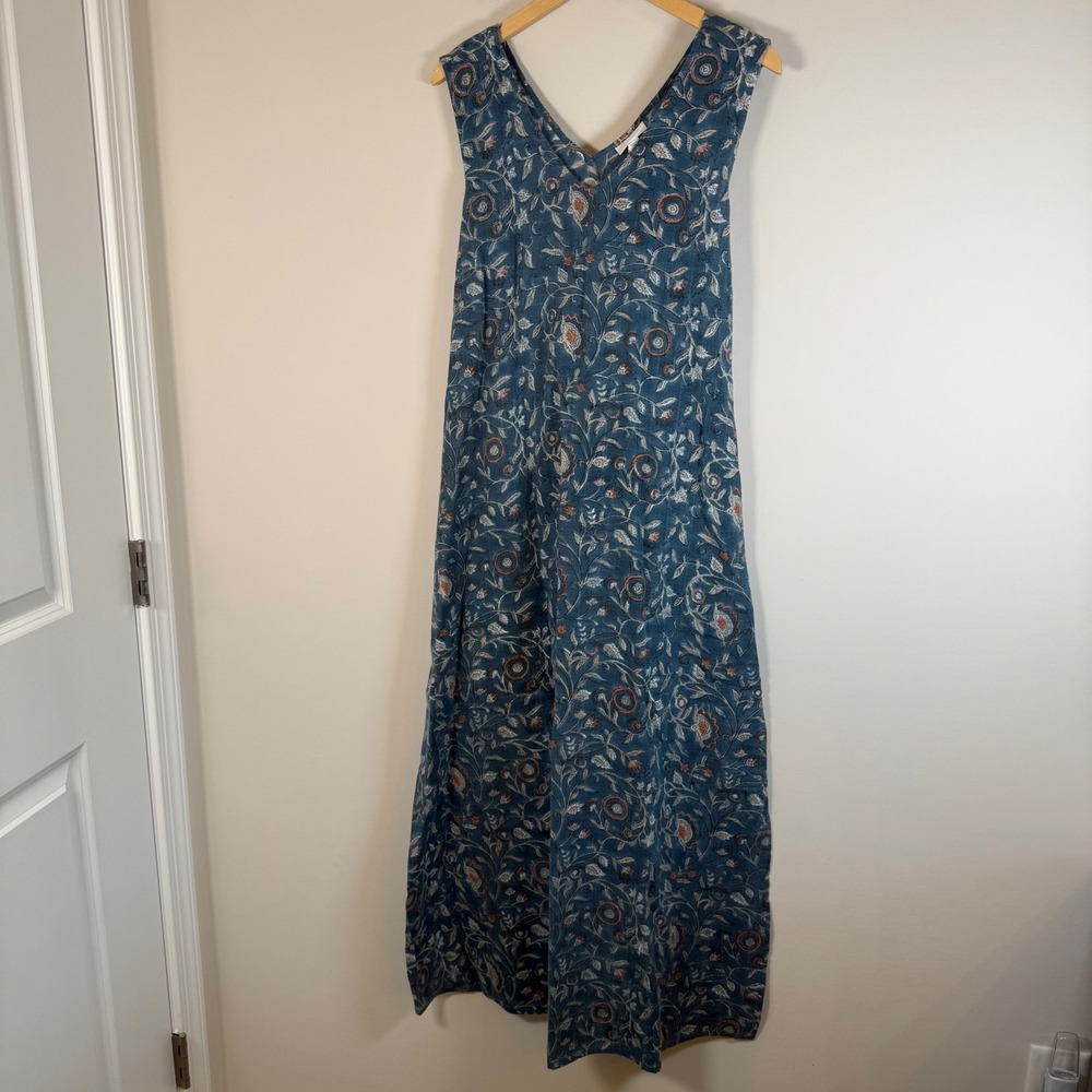 Pure Jill J.Jill Floral 100% Cotton Maxi Dress Large Sleeveless Tie Back V-Neck